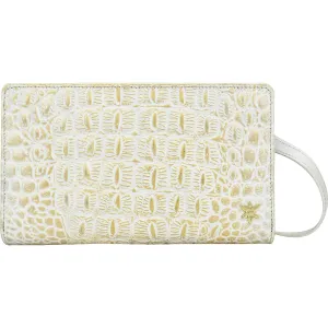 Anuschka Organizer Wallet Crossbody Croc Embossed Cream Gold Leather