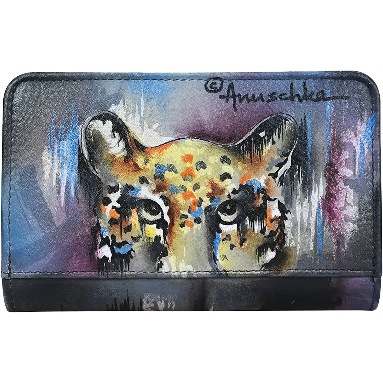 Anuschka Two Fold RFID Wallet Abstract Leopard Leather