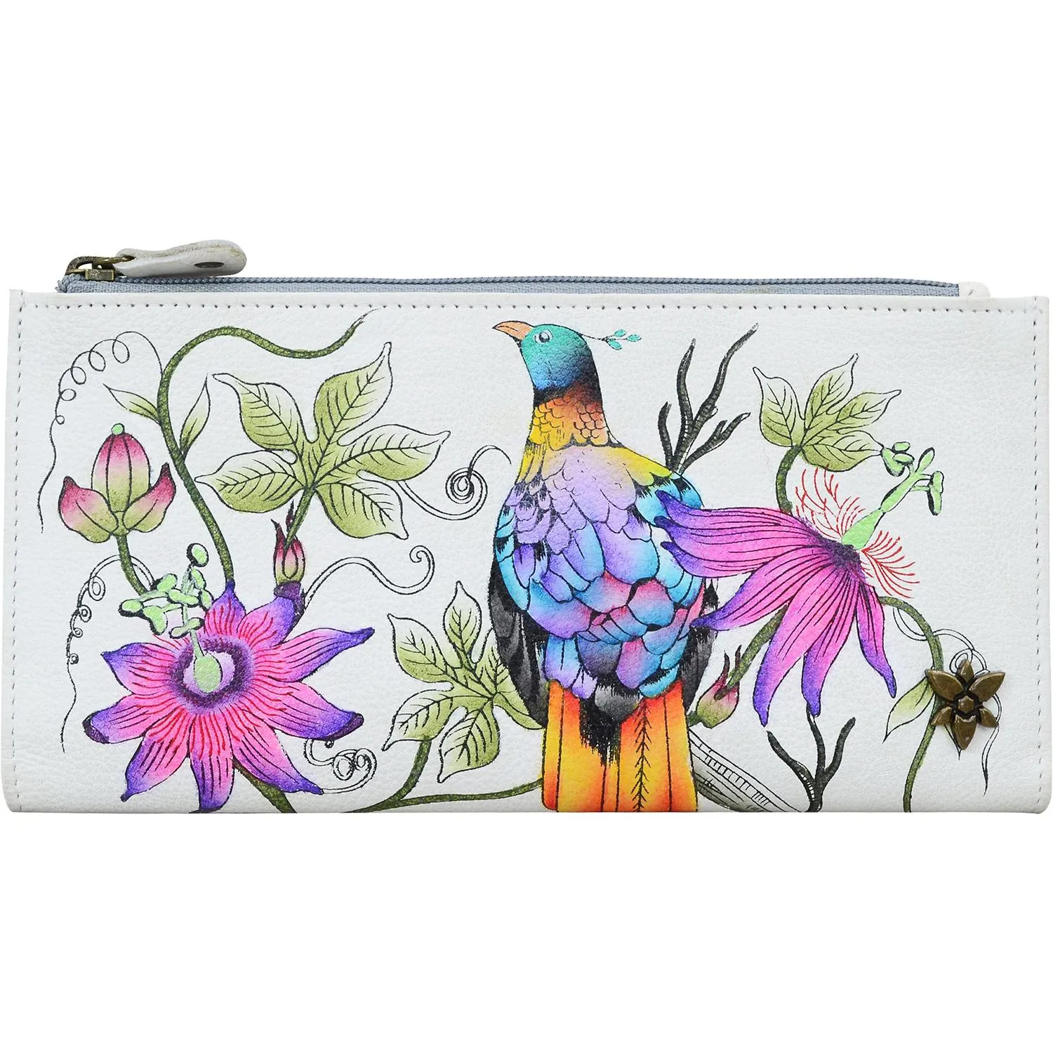 Anuschka Two Fold Wallet Himalayan Bird Leather