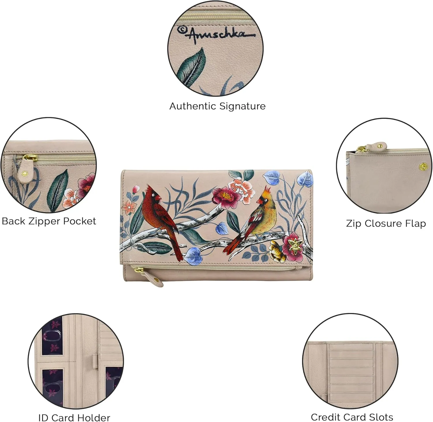 Anuschka Women's Handpainted Leather Three Fold Clutch-Flamboyant Flmingos