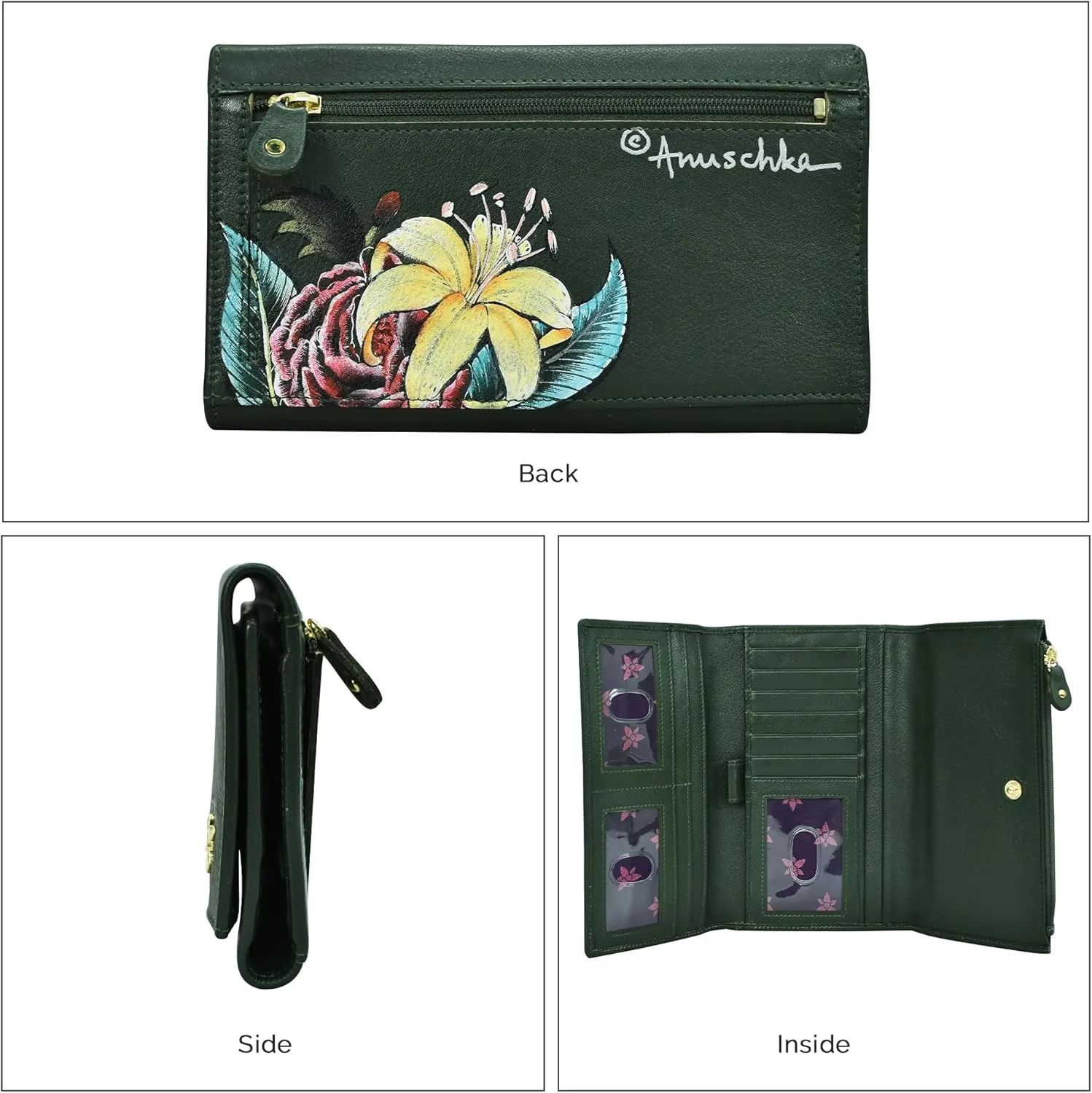 Anuschka Women's Handpainted Leather Three Fold Clutch-Flamboyant Flmingos