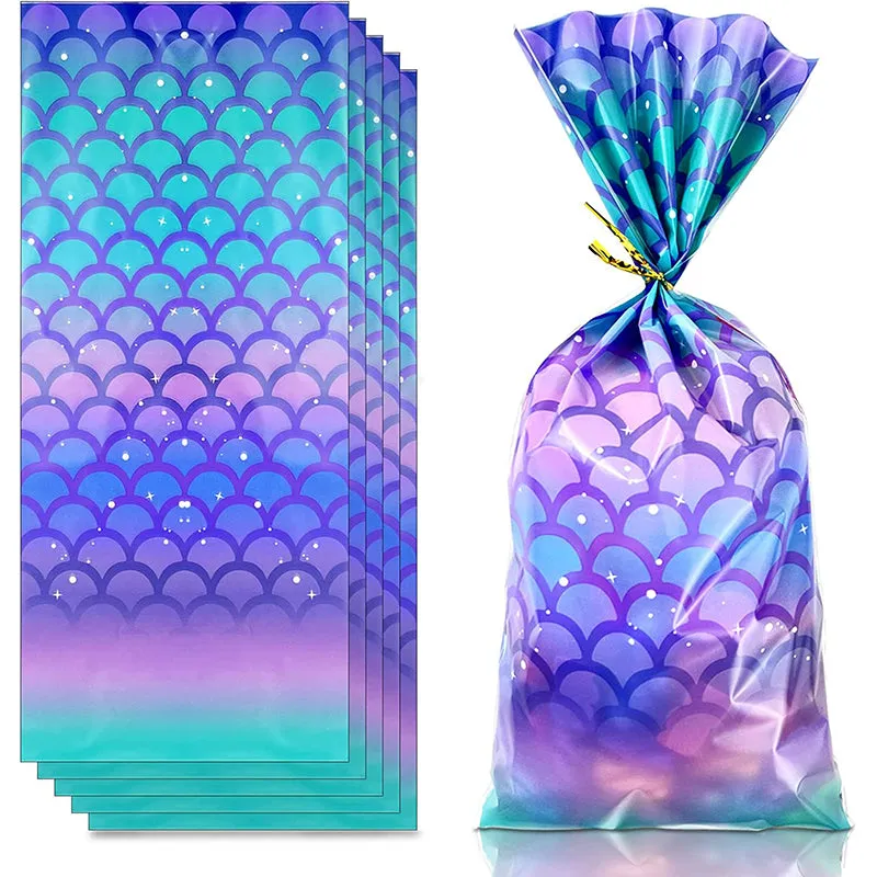 ANYPARTY Party Treat Bags 100Pcs Mermaid Scale Design Plastic Pouches