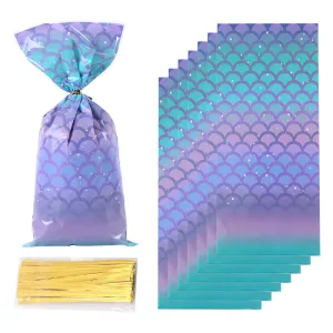 ANYPARTY Party Treat Bags 100Pcs Mermaid Scale Design Plastic Pouches