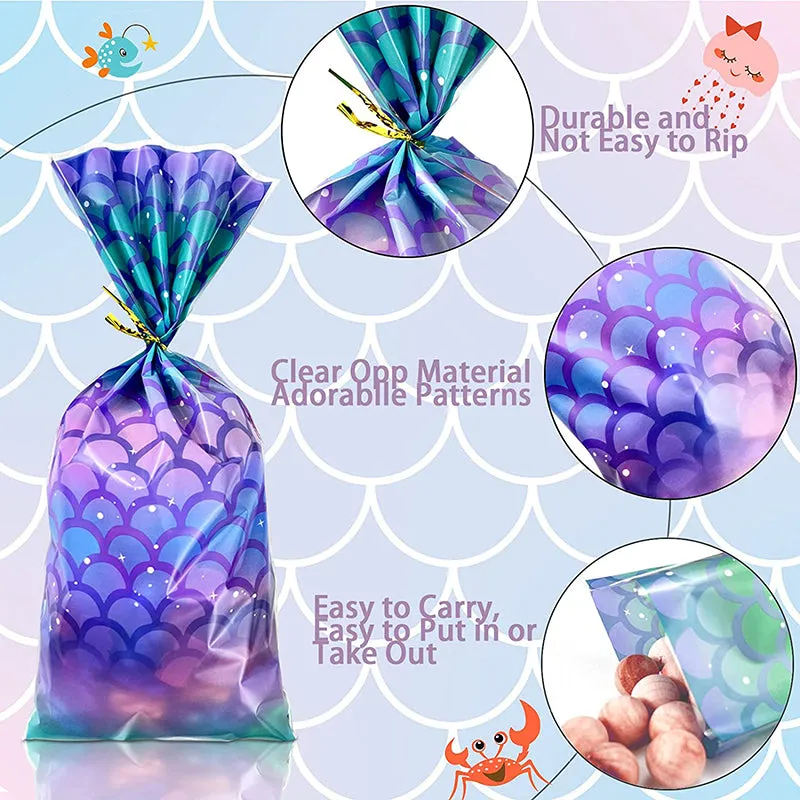 ANYPARTY Party Treat Bags 100Pcs Mermaid Scale Design Plastic Pouches