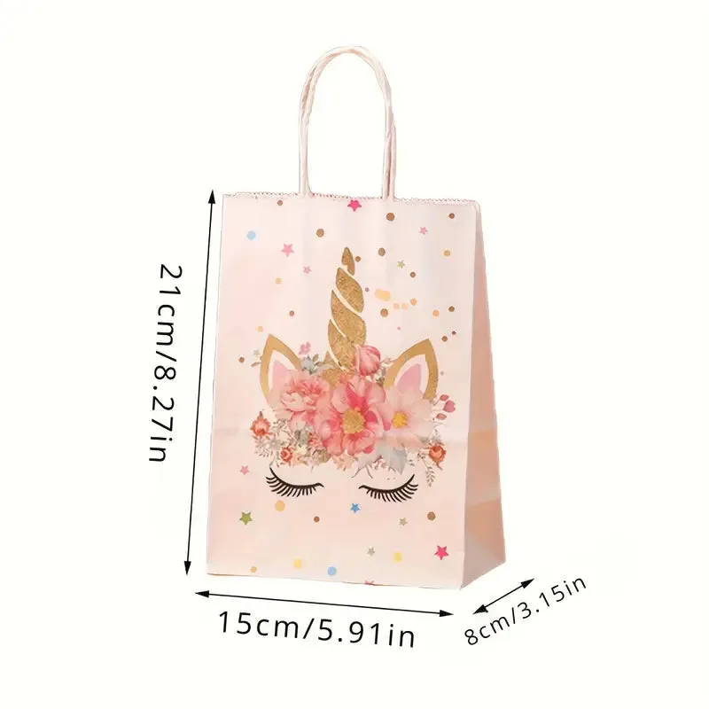 ANYPARTY Party Treat Bags Pink 12Pcs With Handle Unicorn Print Paper Pouches