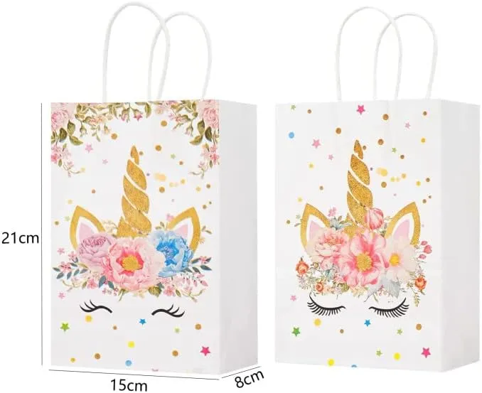 ANYPARTY Party Treat Bags White 10Pcs With Handle Unicorn Print Paper Pouches
