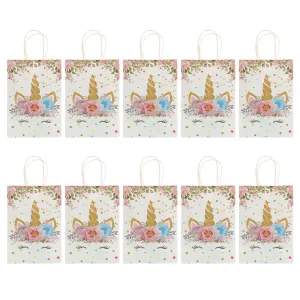 ANYPARTY Party Treat Bags White 10Pcs With Handle Unicorn Print Paper Pouches