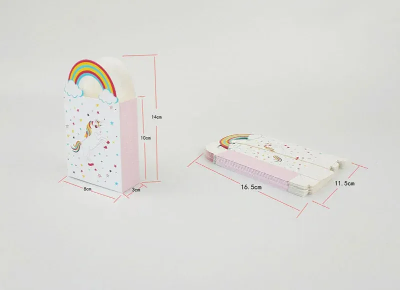 ANYPARTY Party Treat Bags White 10Pcs With Rainbow Handle Unicorn Print Paper Pouches