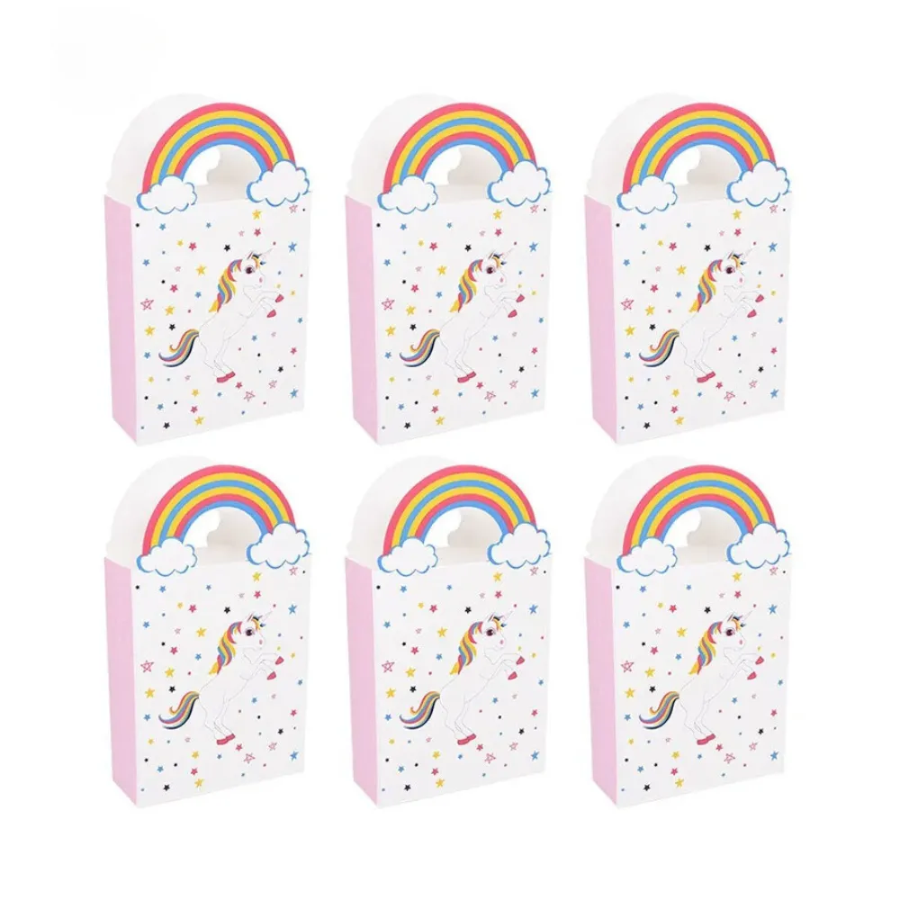 ANYPARTY Party Treat Bags White 10Pcs With Rainbow Handle Unicorn Print Paper Pouches