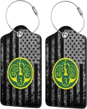 Army 3rd Armored Cavalry Regiment Leather Baggage Bag Luggage Tags with Privacy Cover and Stainless Steel Loop