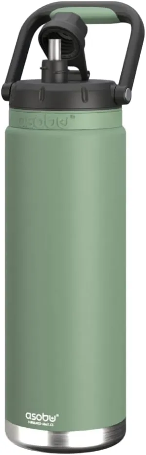 Asobu Canyon Insulated Water Jug 48oz Tall & Slim Design Full Handle with Silicone Comfort Grip Easy Clean - Stainless Steel Vacuum Insulated - Wide Mouth - Cold Water and Ice Compatible (Basil Green)