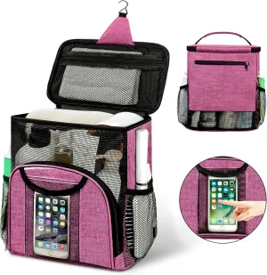 Attmu Portable Shower Caddy College Tote Bag, Quick Dry Hanging Toiletry Bag, Large Capacity Mesh Shower Caddy Portable for College Dorm Room Essentials for Boys and Girls for Bath Camping (Pink)