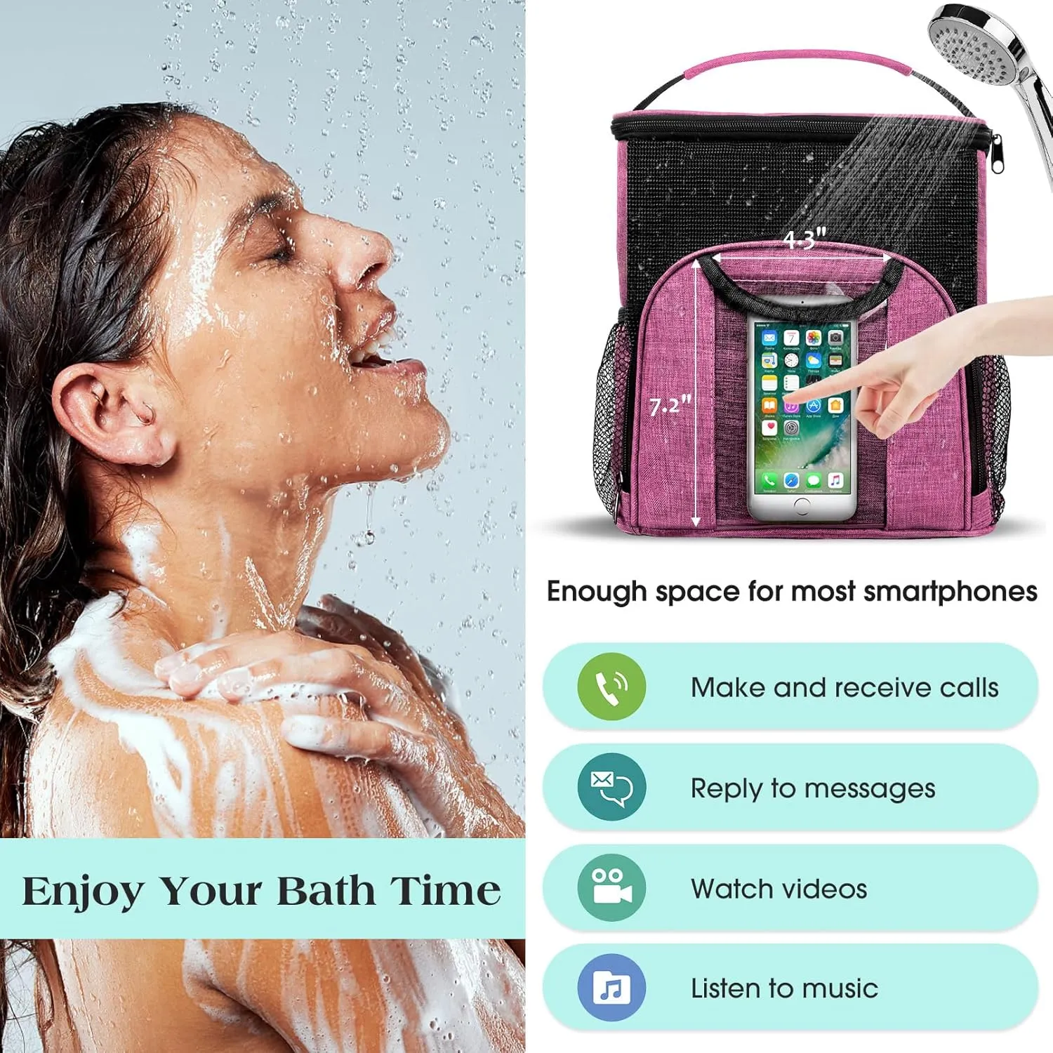 Attmu Portable Shower Caddy College Tote Bag, Quick Dry Hanging Toiletry Bag, Large Capacity Mesh Shower Caddy Portable for College Dorm Room Essentials for Boys and Girls for Bath Camping (Pink)