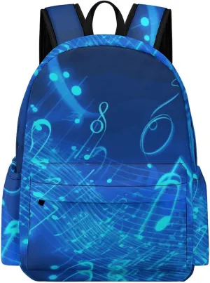 Backpack for Men Women Daypack Waterproof Blue Musical Notes Computer Bag Business Work Bag for Travel, 42x30x15cm