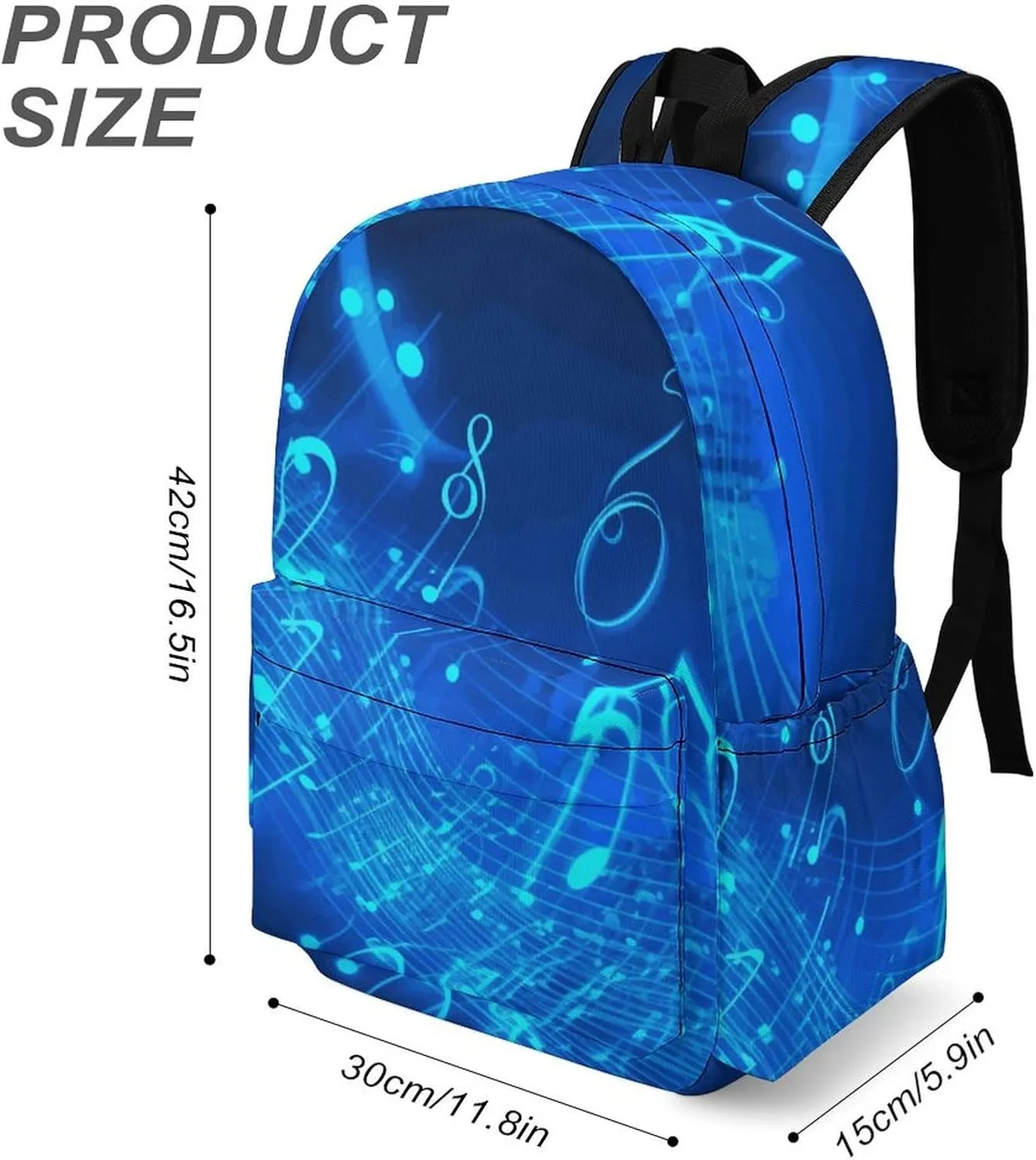 Backpack for Men Women Daypack Waterproof Blue Musical Notes Computer Bag Business Work Bag for Travel, 42x30x15cm