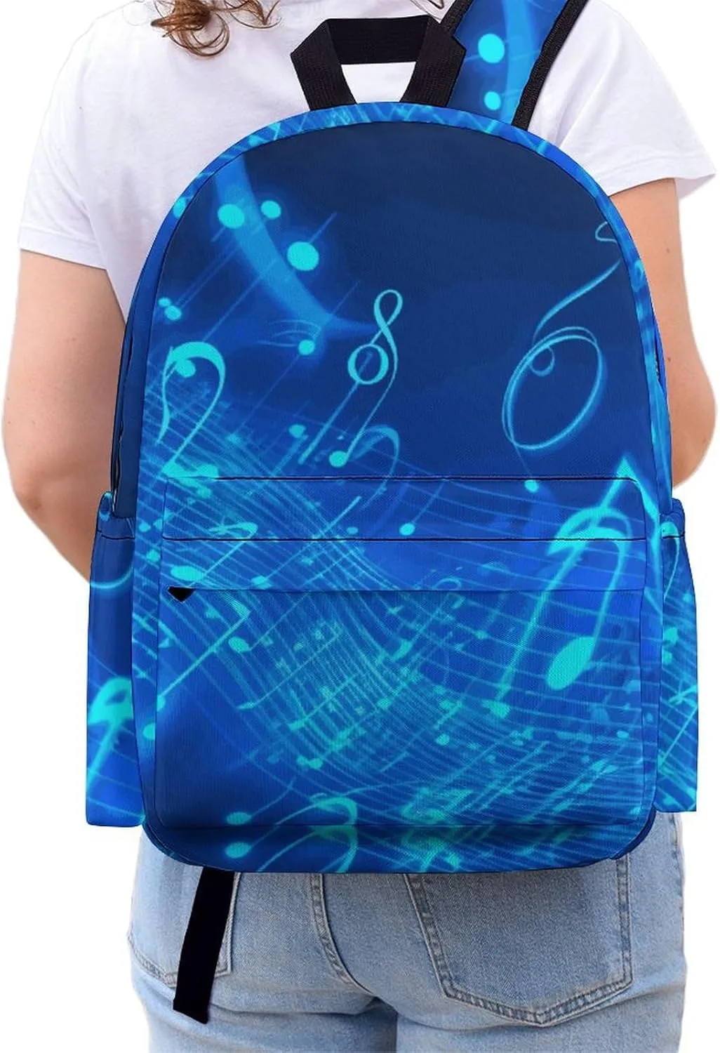 Backpack for Men Women Daypack Waterproof Blue Musical Notes Computer Bag Business Work Bag for Travel, 42x30x15cm