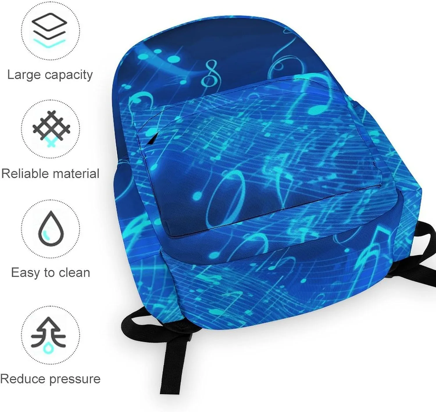 Backpack for Men Women Daypack Waterproof Blue Musical Notes Computer Bag Business Work Bag for Travel, 42x30x15cm