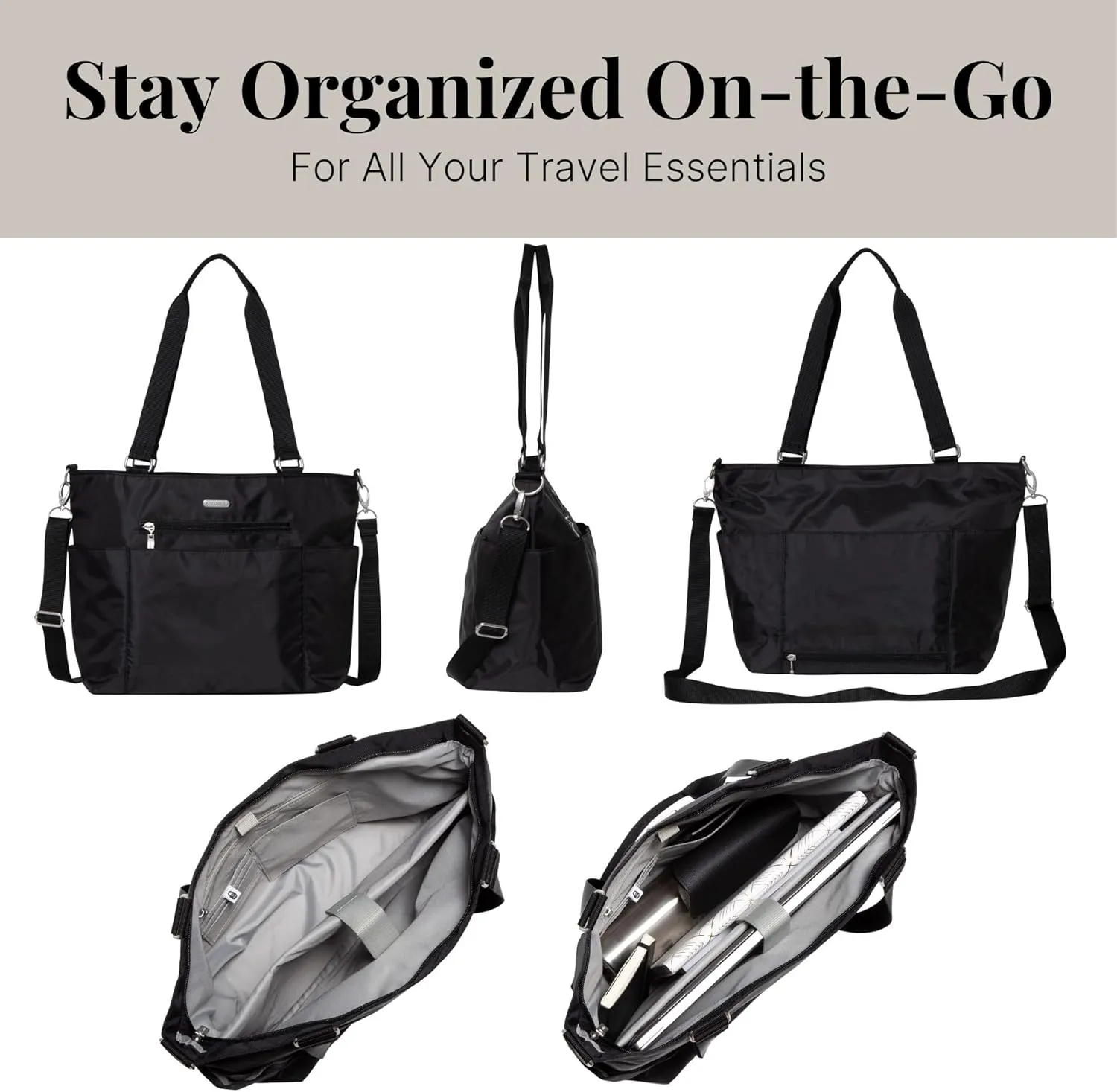 Baggallini Essential Laptop Tote - Work Tote Bag with Laptop Sleeve - Lightweight Travel Crossbody Shoulder Bag for Women