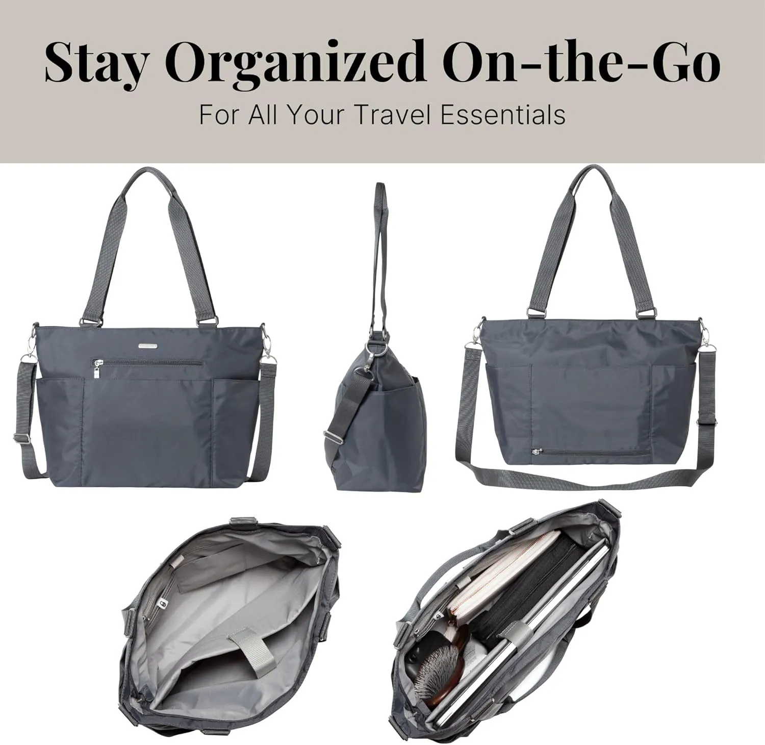 Baggallini Essential Laptop Tote - Work Tote Bag with Laptop Sleeve - Lightweight Travel Crossbody Shoulder Bag for Women
