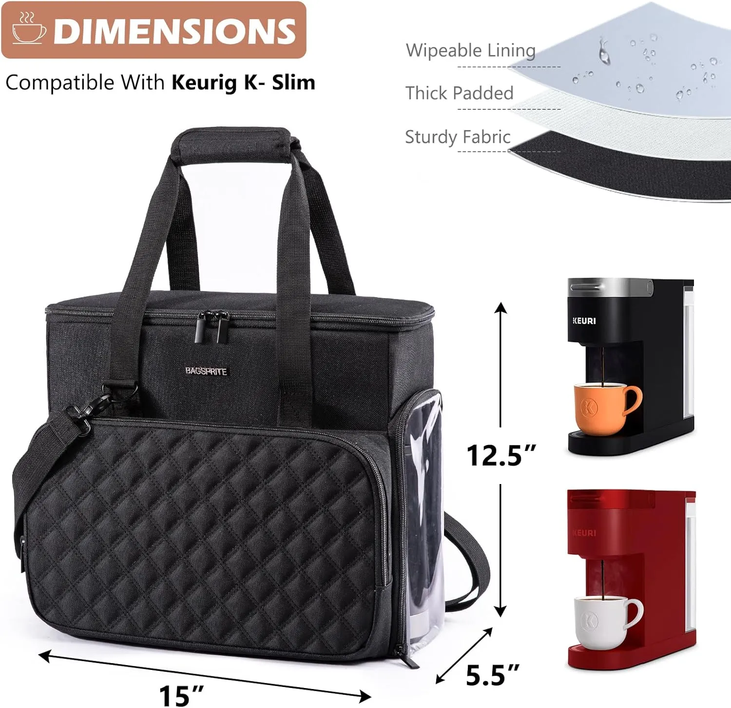 BAGSPRITE Coffee Maker Travel Bag For Keurig K-Slim, Keurig Coffee Maker, Single Serve Coffee Brewer Carrying Case
