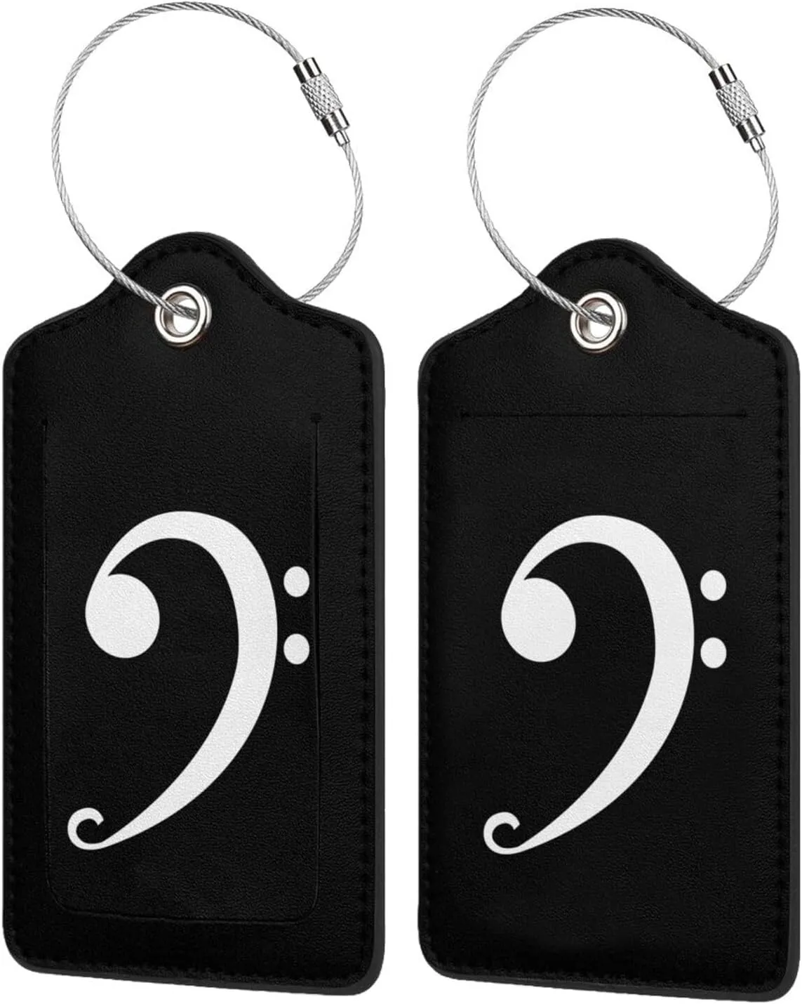Bass Clef Logo Leather Baggage Bag Luggage Tags with Stainless Steel Loop and Privacy Cover