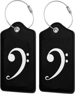 Bass Clef Logo Leather Baggage Bag Luggage Tags with Stainless Steel Loop and Privacy Cover