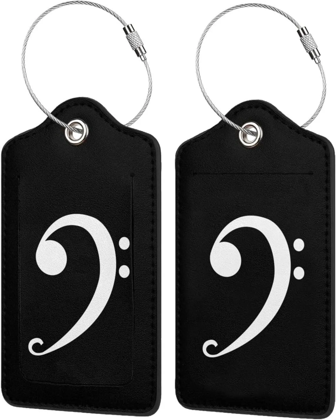 Bass Clef Logo Leather Baggage Bag Luggage Tags with Stainless Steel Loop and Privacy Cover