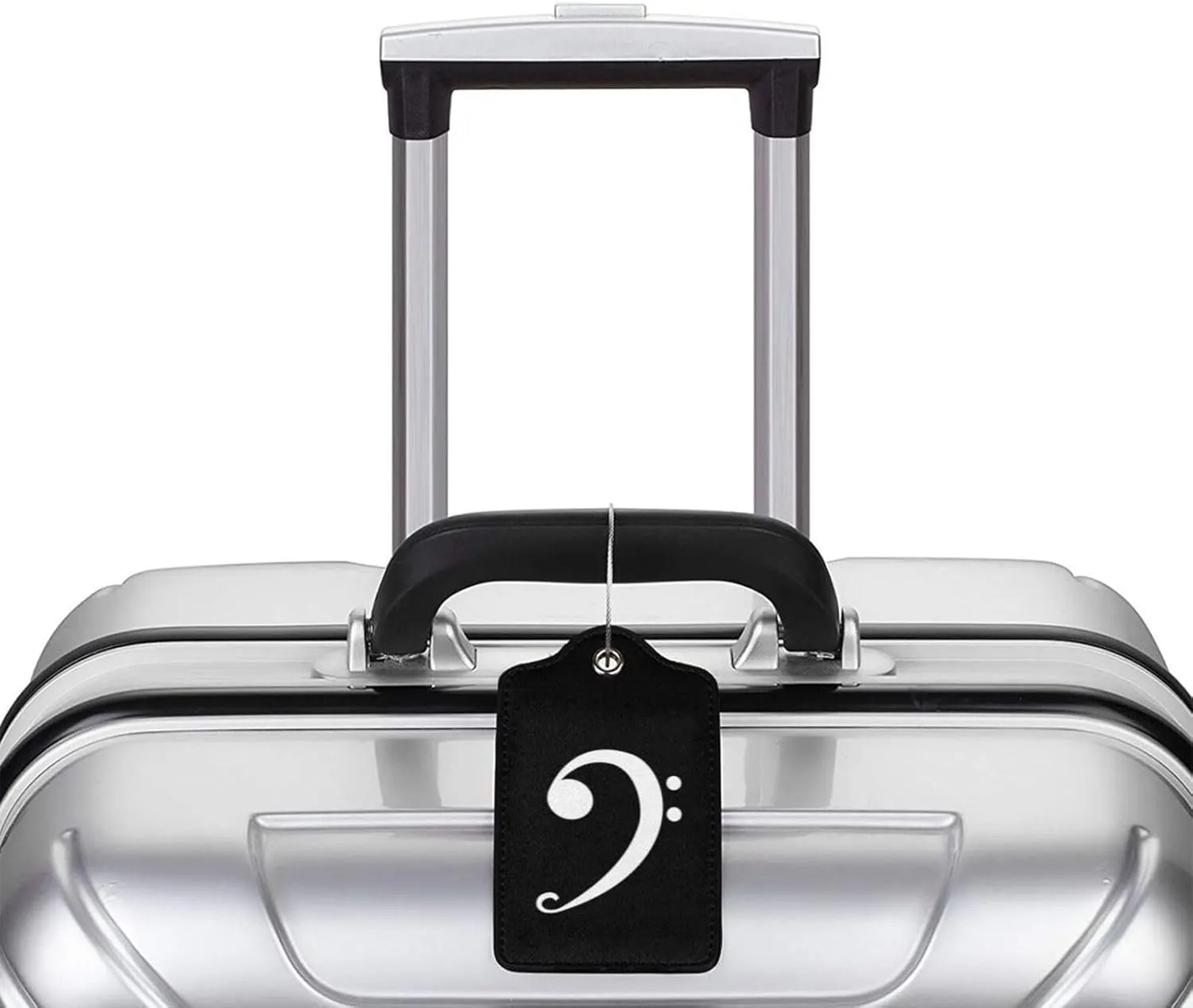 Bass Clef Logo Leather Baggage Bag Luggage Tags with Stainless Steel Loop and Privacy Cover