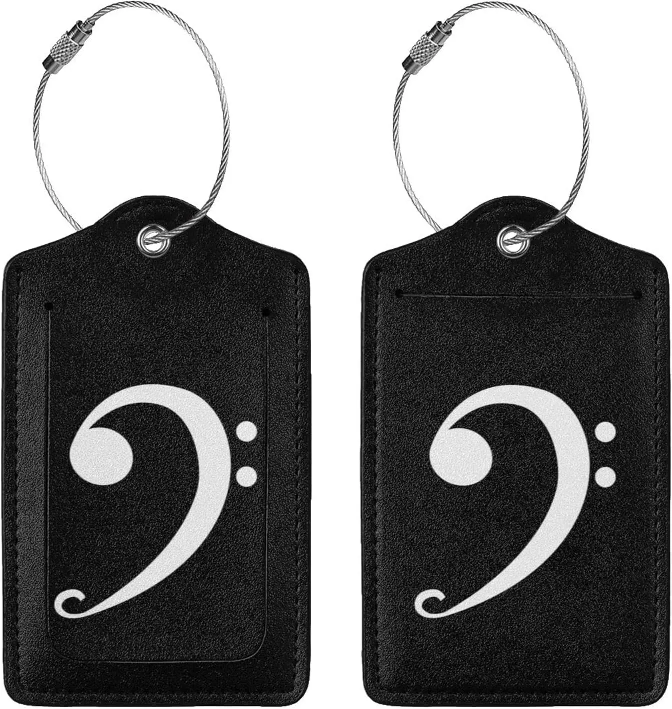 Bass Clef Logo Leather Baggage Bag Luggage Tags with Stainless Steel Loop and Privacy Cover