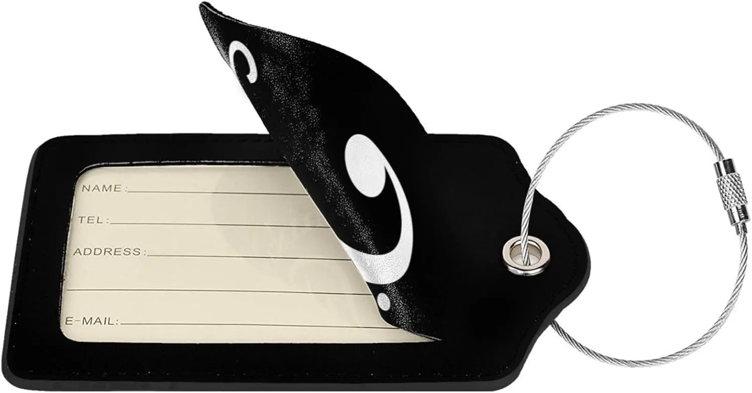 Bass Clef Logo Leather Baggage Bag Luggage Tags with Stainless Steel Loop and Privacy Cover