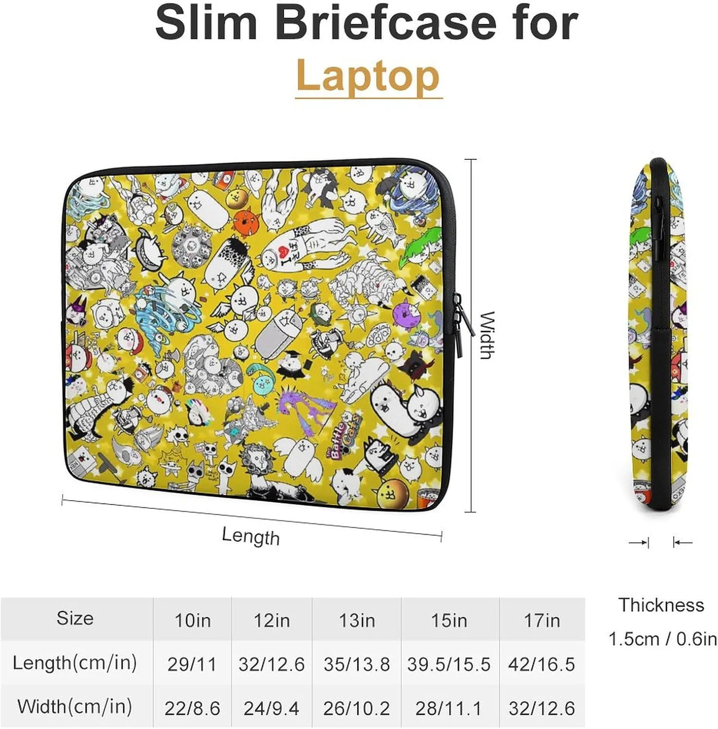 Battle-Cats Slim Laptop Bag - Lightweight And Water-Resistant Carrying Case with Handle