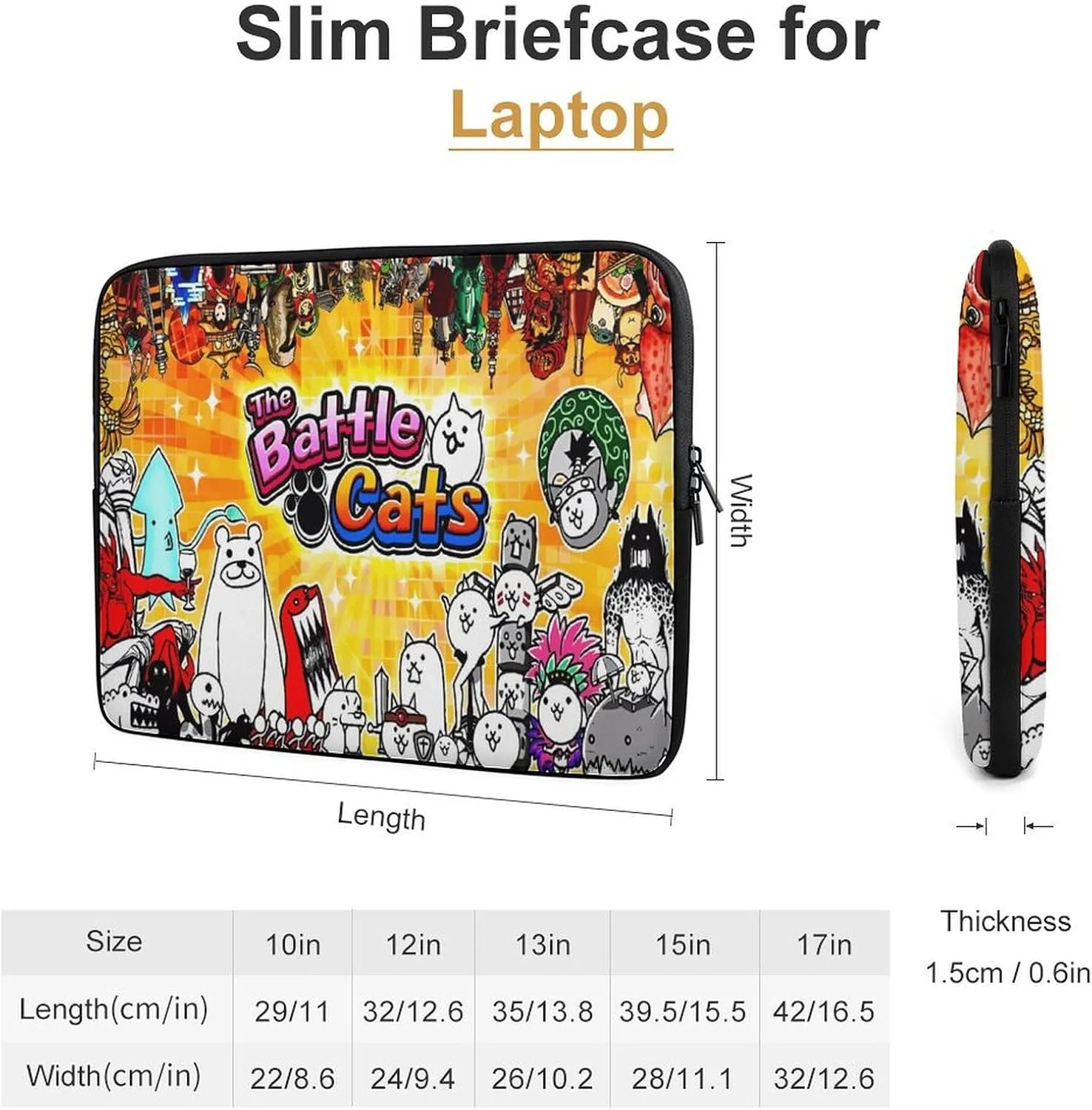 Battle-Cats Slim Laptop Bag - Lightweight And Water-Resistant Carrying Case with Handle