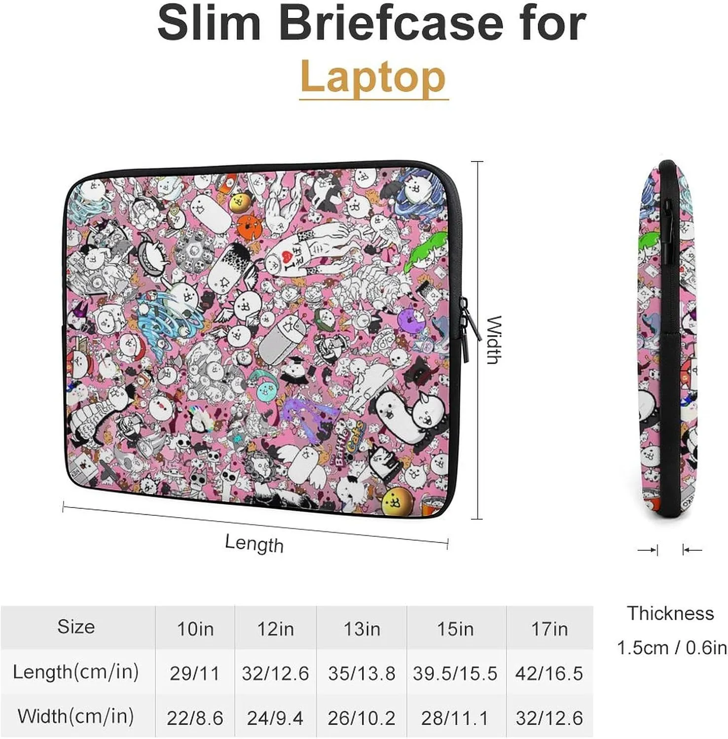 Battle-Cats Slim Laptop Bag - Lightweight And Water-Resistant Carrying Case with Handle