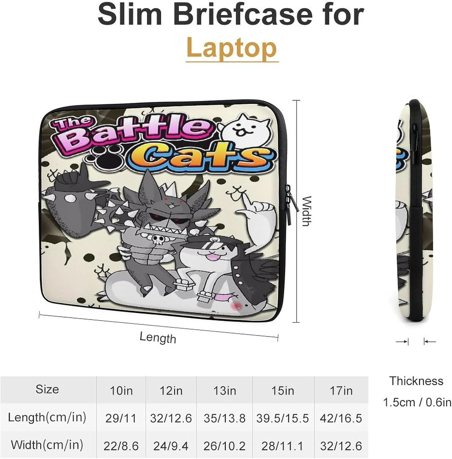 Battle-Cats Slim Laptop Bag - Lightweight And Water-Resistant Carrying Case with Handle