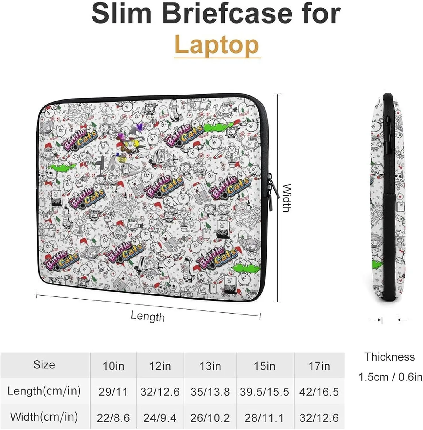 Battle-Cats Slim Laptop Bag - Lightweight And Water-Resistant Carrying Case with Handle