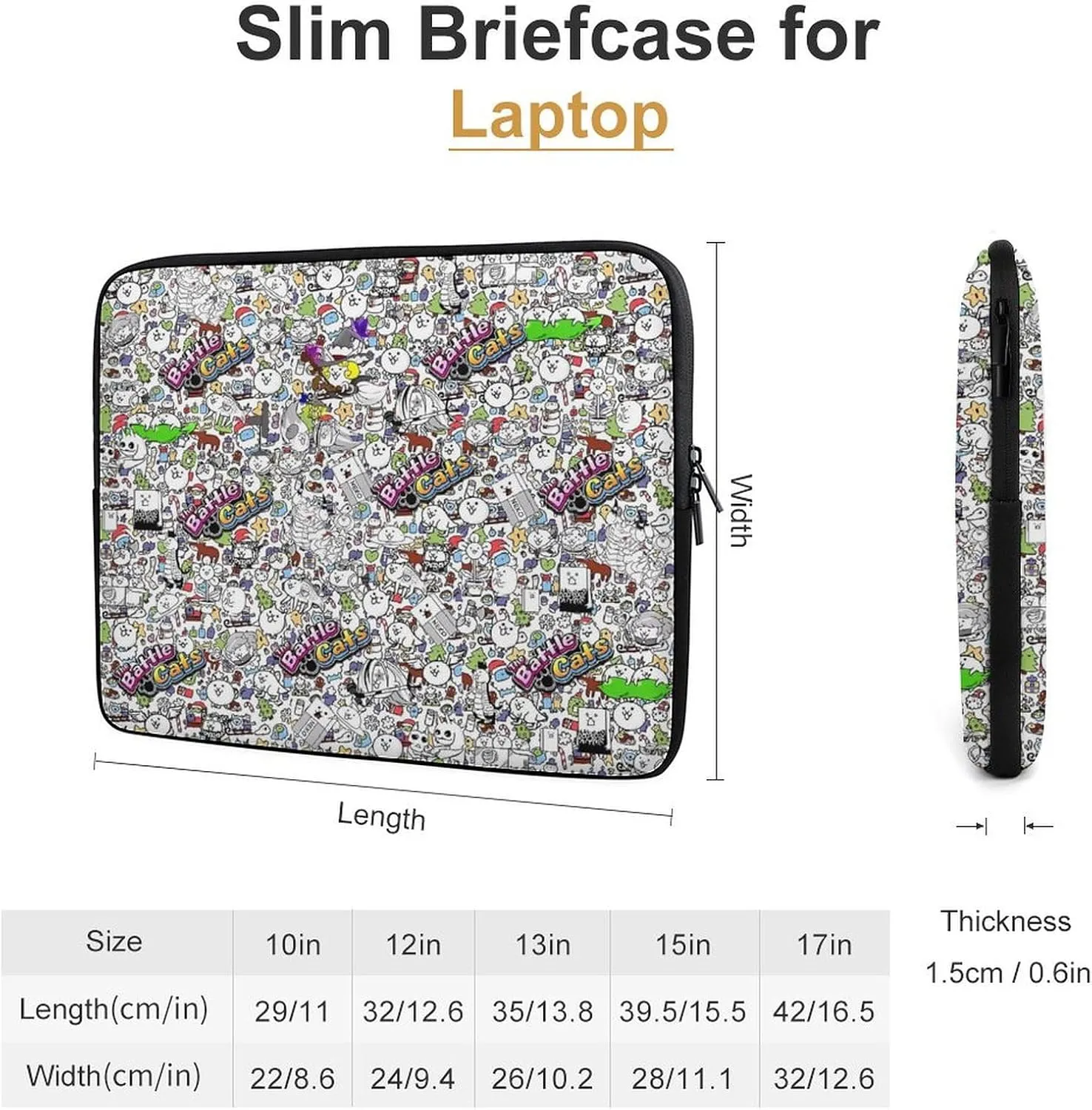Battle-Cats Slim Laptop Bag - Lightweight And Water-Resistant Carrying Case with Handle