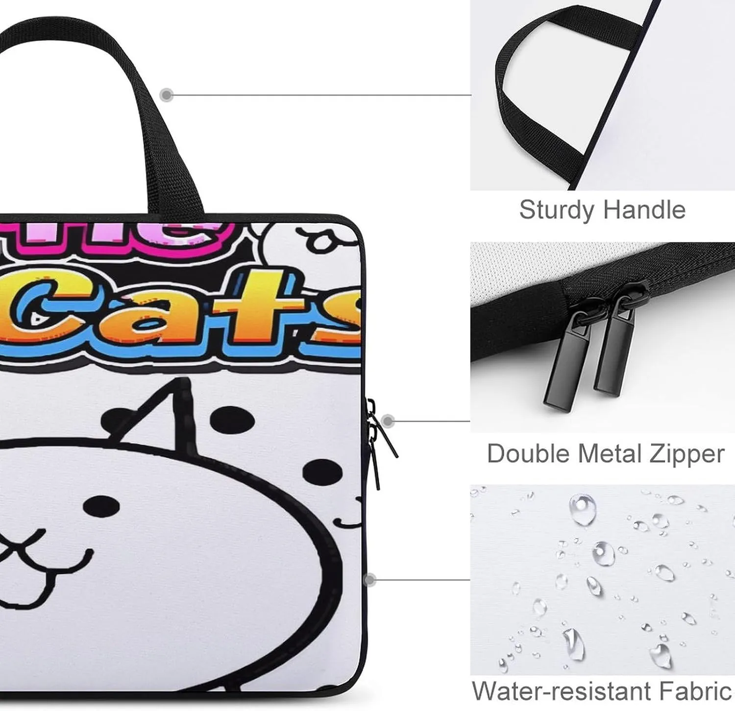Battle-Cats Slim Laptop Bag - Lightweight And Water-Resistant Carrying Case with Handle