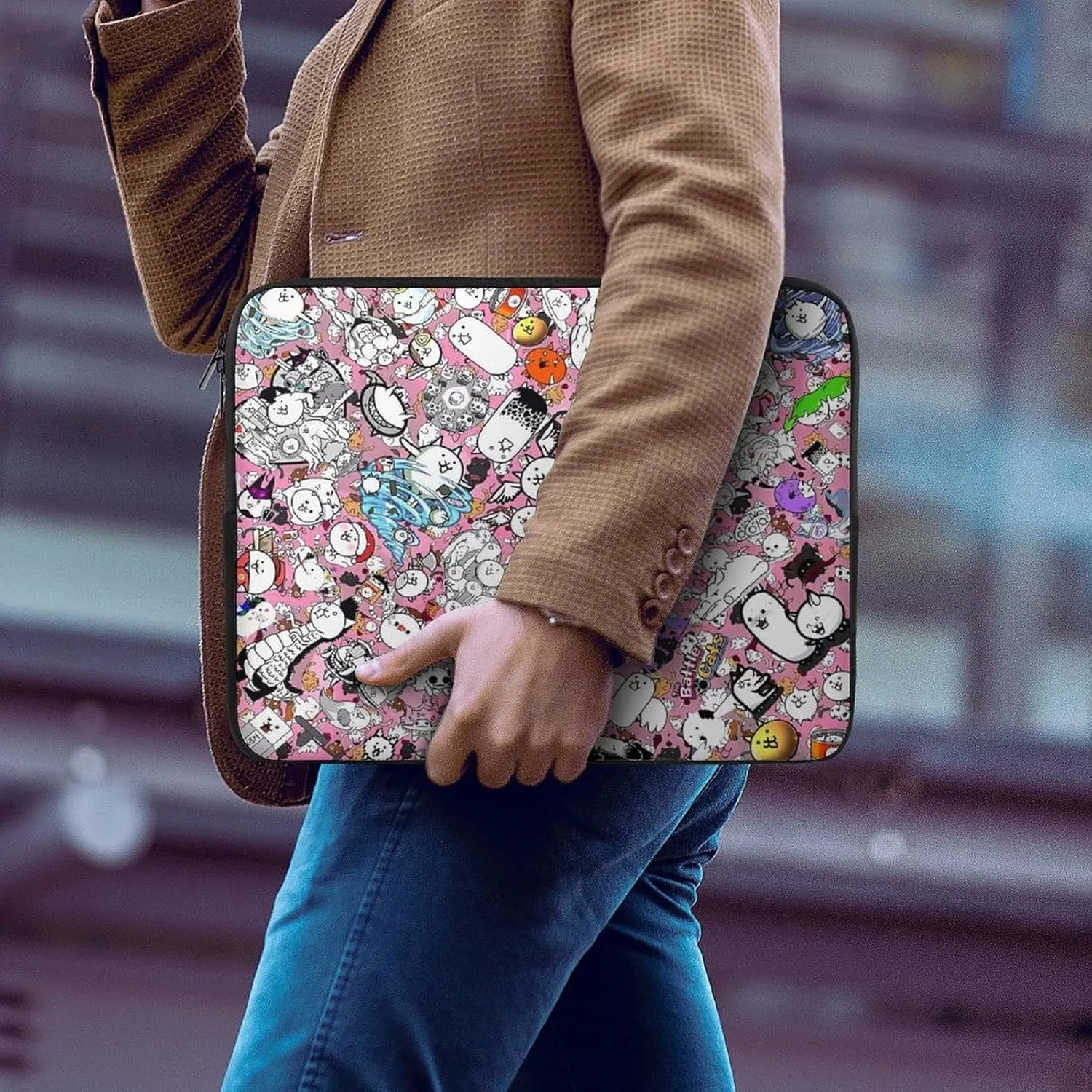 Battle-Cats Slim Laptop Bag - Lightweight And Water-Resistant Carrying Case with Handle