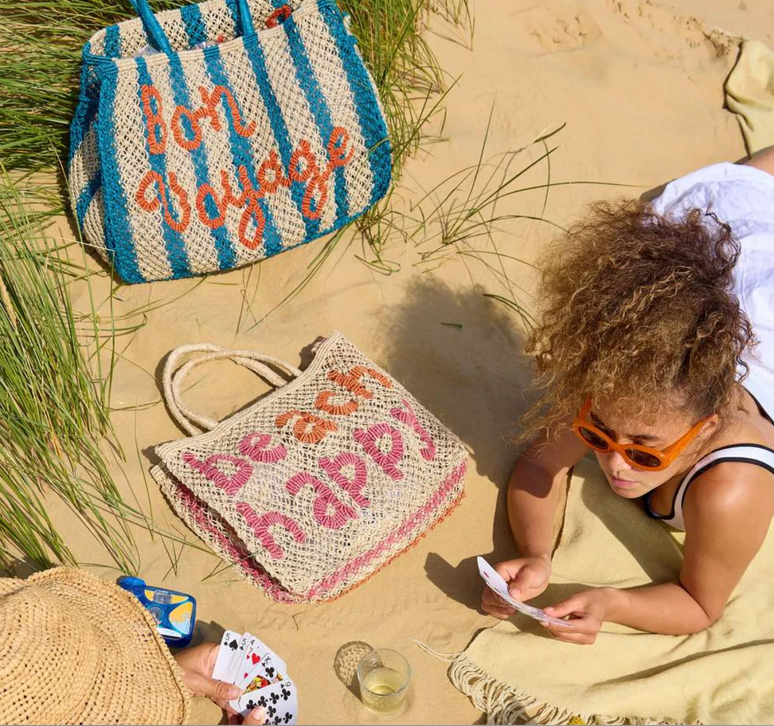 BEACH HAPPY BAG SMALL - NATURAL / BERRY PEACH - THE JACKSONS
