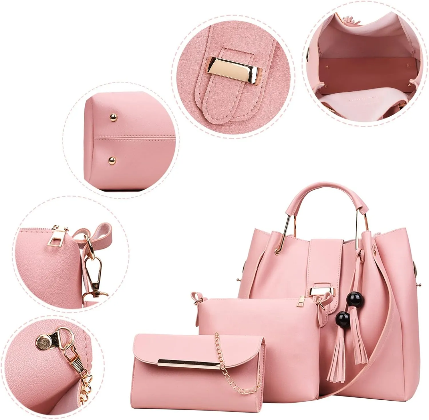Beach Tote Bag 4 Packet Leather Solid Color Handbags Shoulder Bags Crossbody Hobo Bags Card Purse Work Travel Essential L