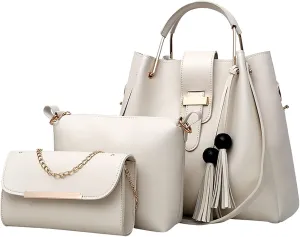 Beach Tote Bag 4 Packet Leather Solid Color Handbags Shoulder Bags Crossbody Hobo Bags Card Purse Work Travel Essential L