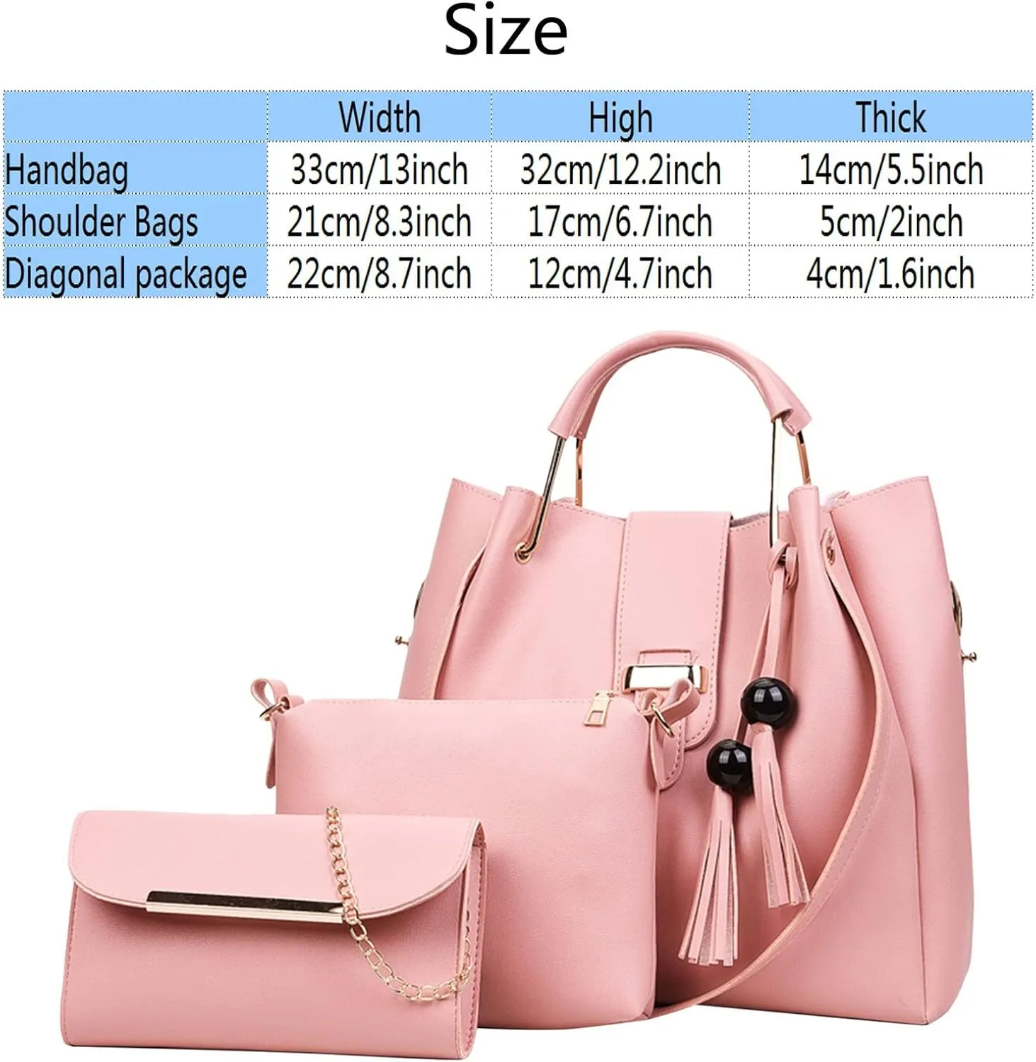 Beach Tote Bag 4 Packet Leather Solid Color Handbags Shoulder Bags Crossbody Hobo Bags Card Purse Work Travel Essential L