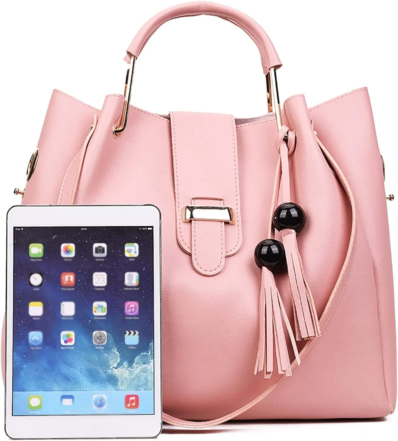Beach Tote Bag 4 Packet Leather Solid Color Handbags Shoulder Bags Crossbody Hobo Bags Card Purse Work Travel Essential L
