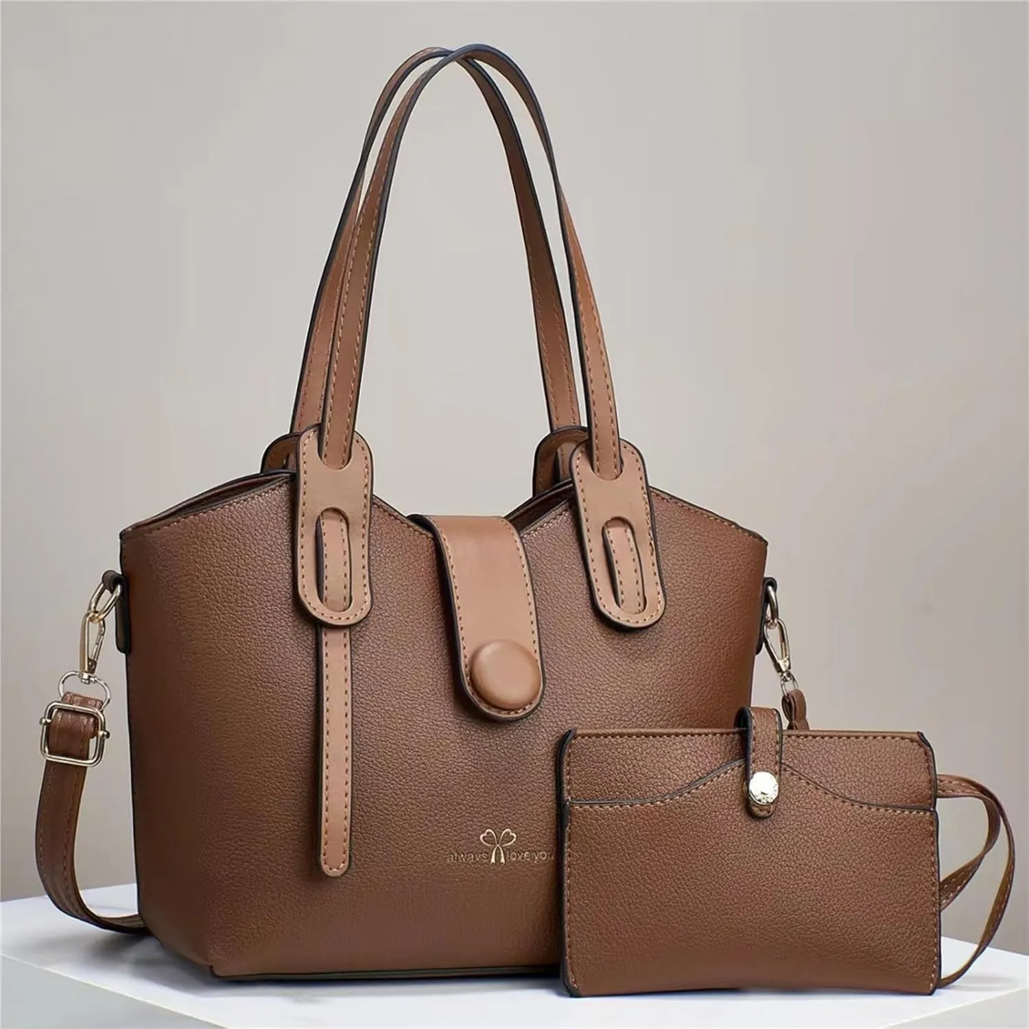 Beach Tote Bag 4 Packet Solid Color Leather Handbags Shoulder Bags Crossbody Hobo Bags Card Purse Work Travel Essential J