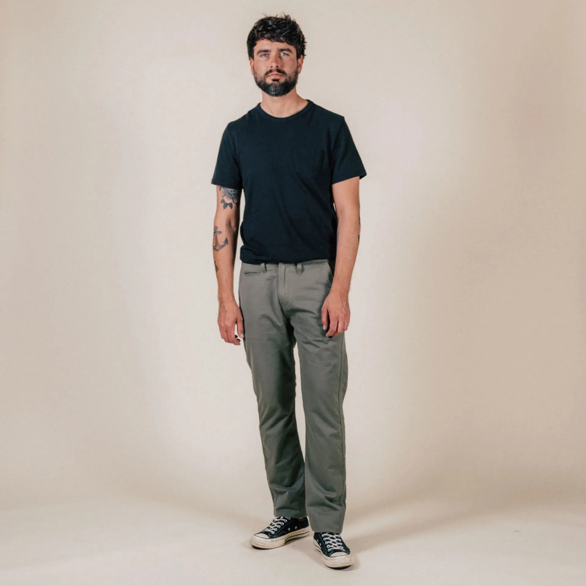 【Benzak Denim Developers】BC-04 RELAXED CHINO 8.5 oz. aged green sateen twill / 寬鬆錐形 復古綠 薄款軍用沙丁布