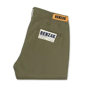 【Benzak Denim Developers】BC-04 RELAXED CHINO 8.5 oz. aged green sateen twill / 寬鬆錐形 復古綠 薄款軍用沙丁布