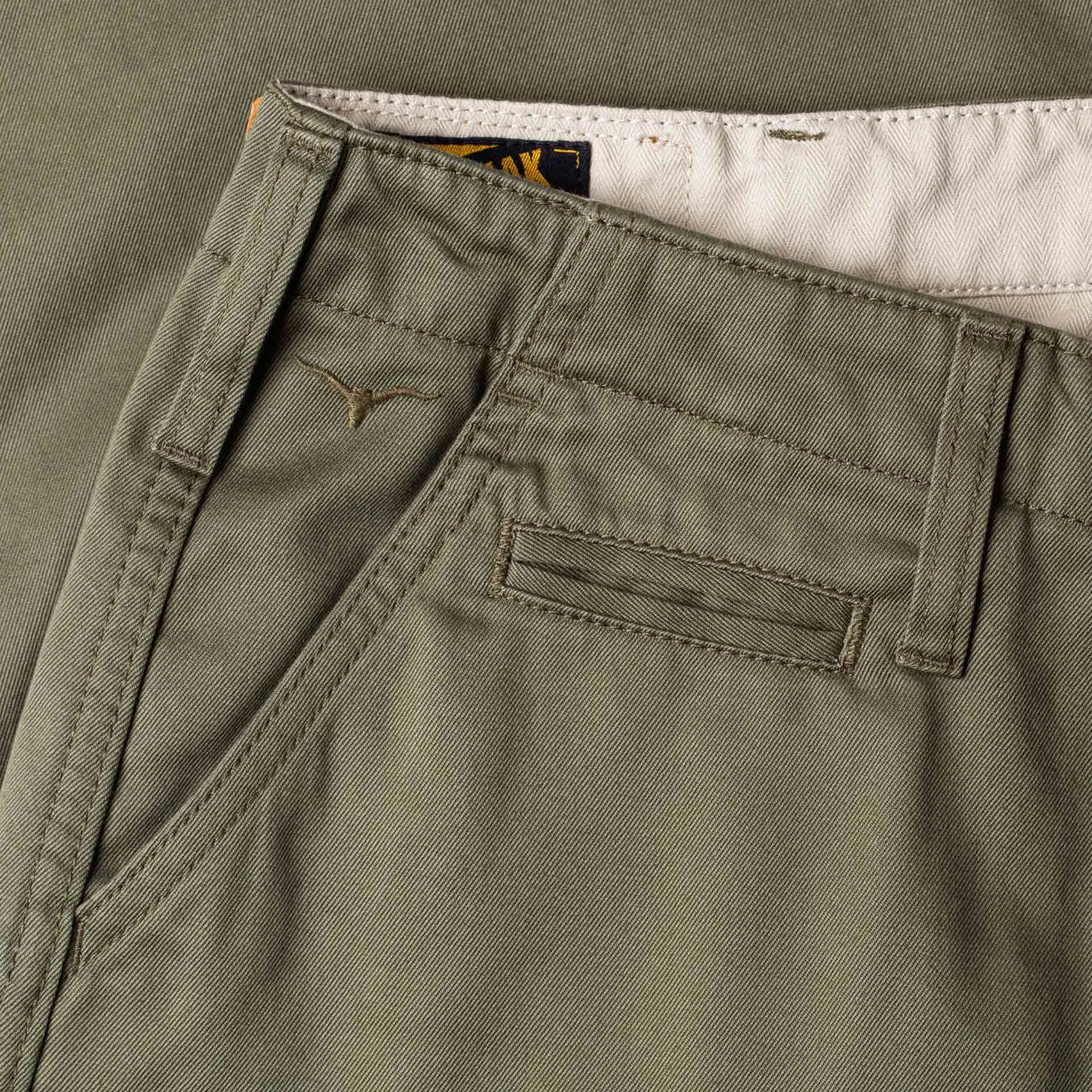 【Benzak Denim Developers】BC-04 RELAXED CHINO 8.5 oz. aged green sateen twill / 寬鬆錐形 復古綠 薄款軍用沙丁布