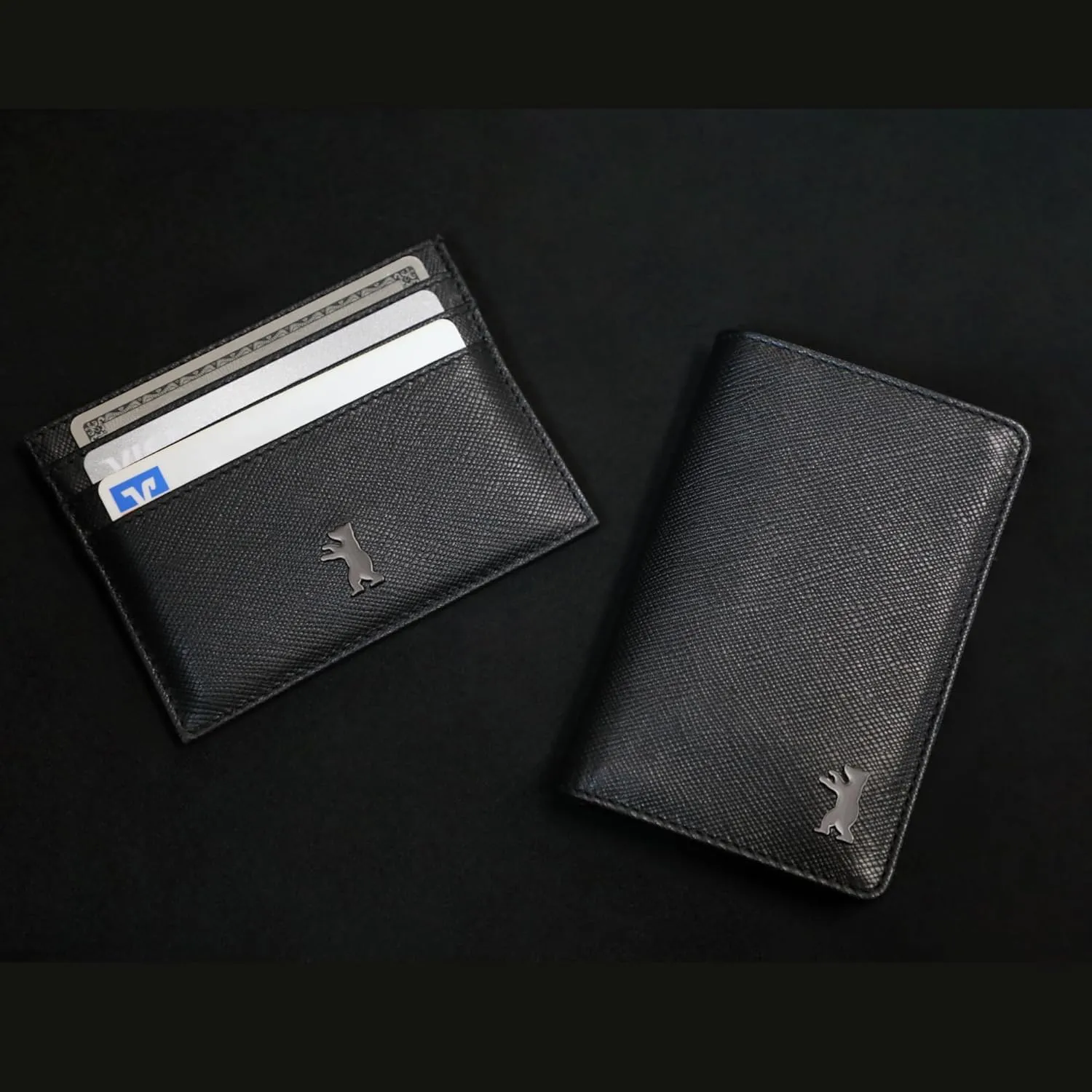 BERLINER BAGS Premium Genuine Leather Card Wallet Hugo, RFID Blocking Card Holder, Front Pocket Wallets, Slim Wallet for Men and Women - Black