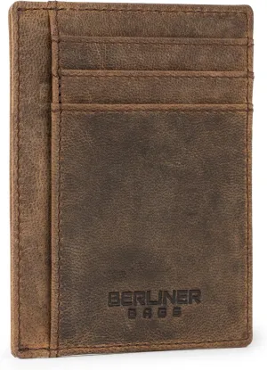 Berliner Bags Vintage Genuine Leather Slim Wallet for Men Karl, RFID Blocking Card Holder with ID window, Front Pocket Wallets, Card Case for Men and Women - Brown