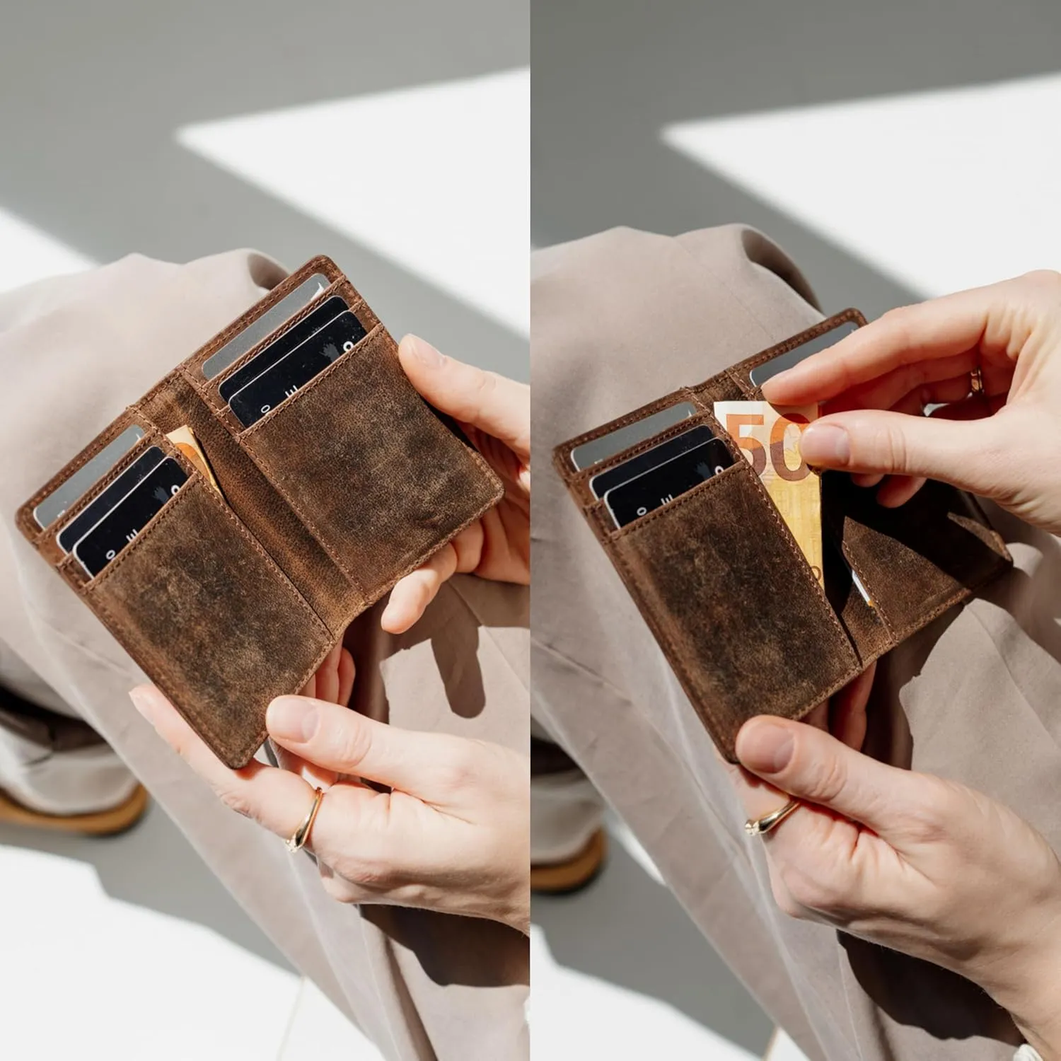 BERLINER BAGS Vintage Genuine Leather Slim Wallet Porto, Card Holder, Bifold Small Wallet, RFID Protected Wallet for Men and Women - Brown